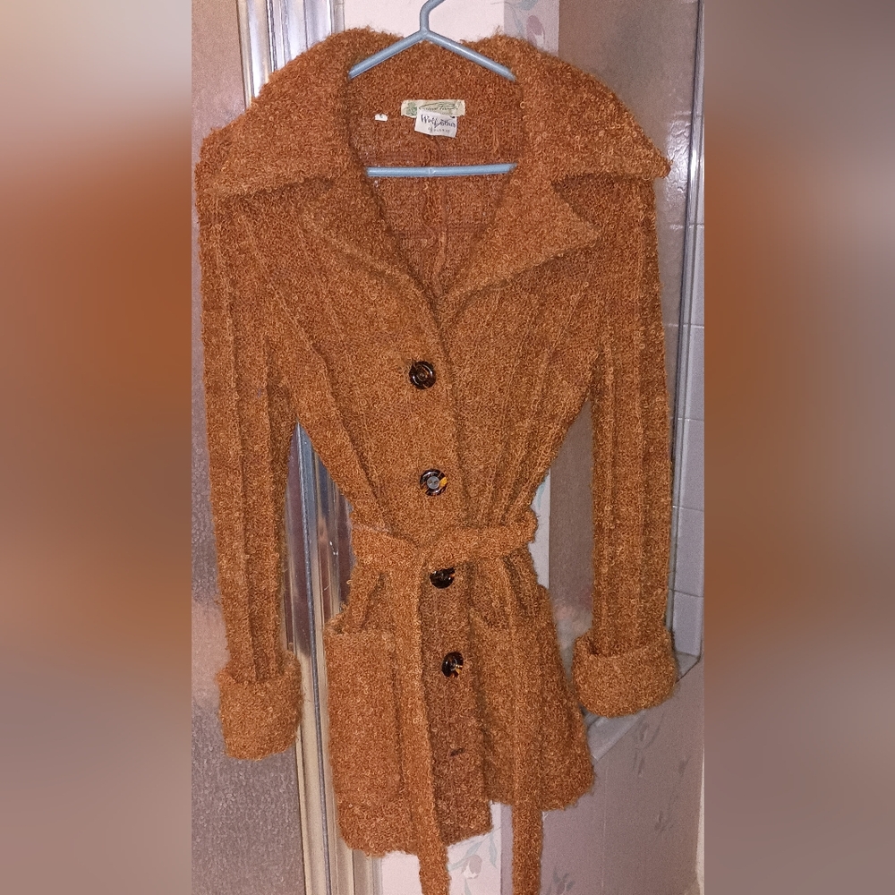 Vintage Wool Boucle Sweater Jacket size small Pumpkin Gino Paoli Wolf Brothers